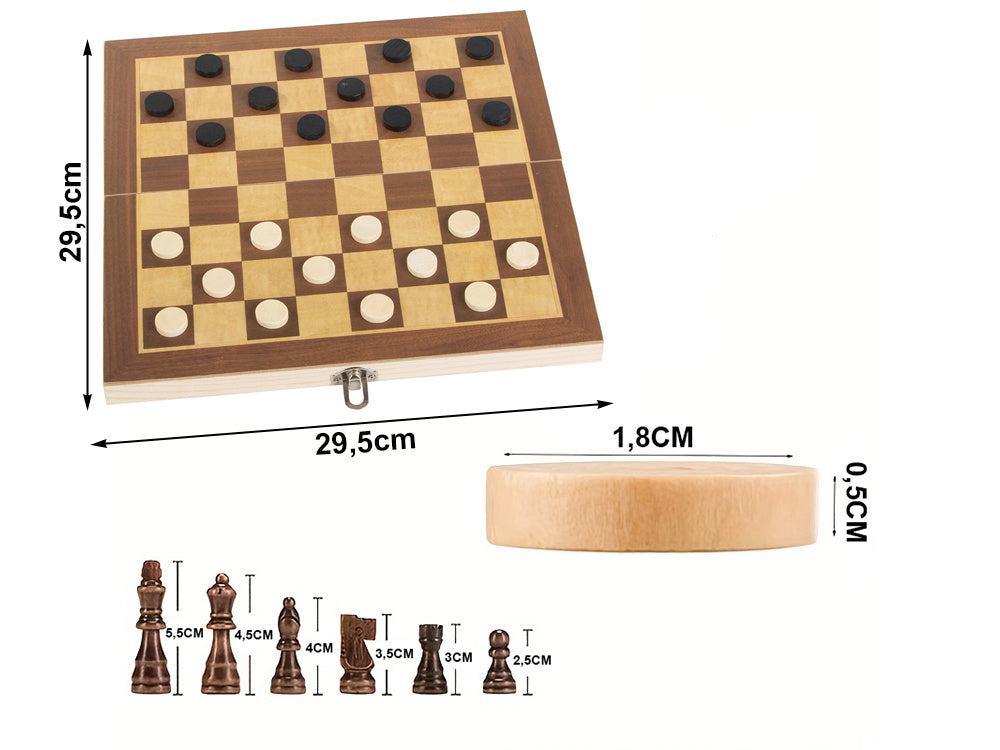 Schach, Dame, Backgammon, großes Holzspiel, 3-in-1