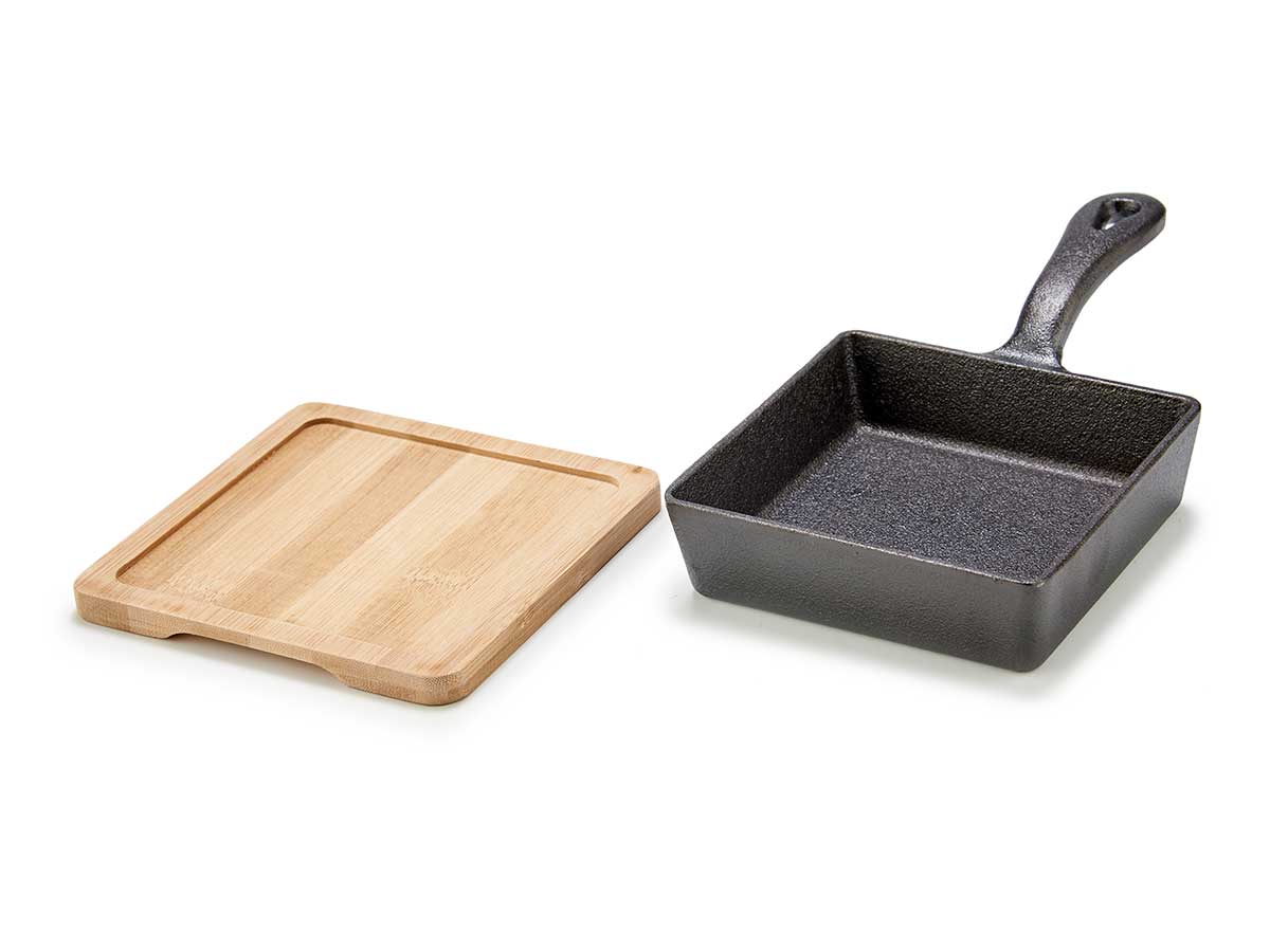 kleine quadratische eiserne bratpfanne bambu band
