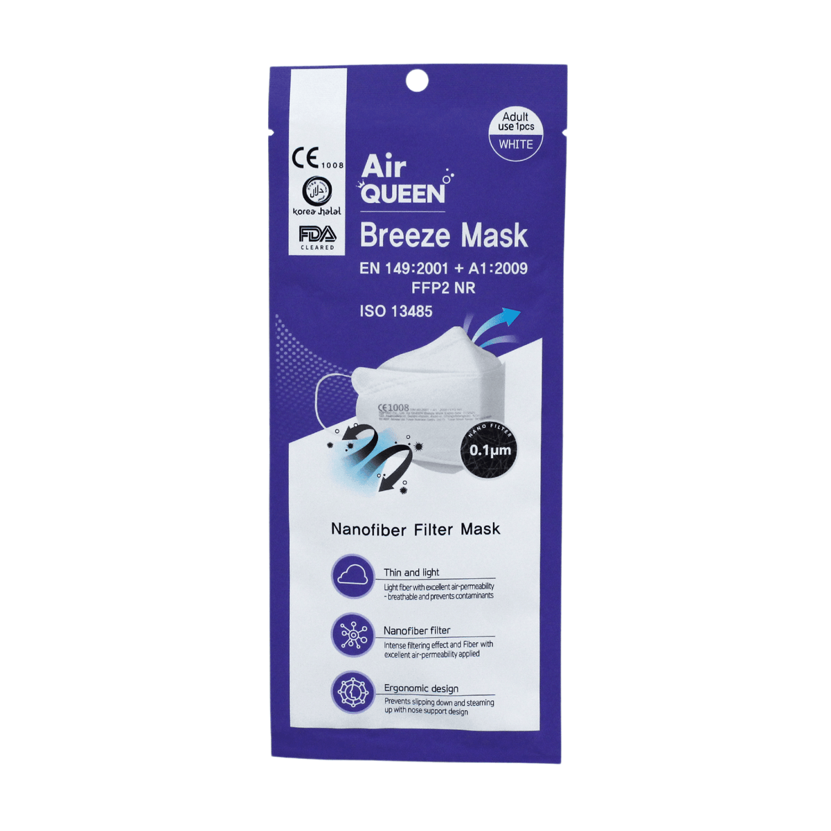 Air Queen partikelfiltrierender Mund-Nasen-Schutz CE2163 | Packung (1 Maske)