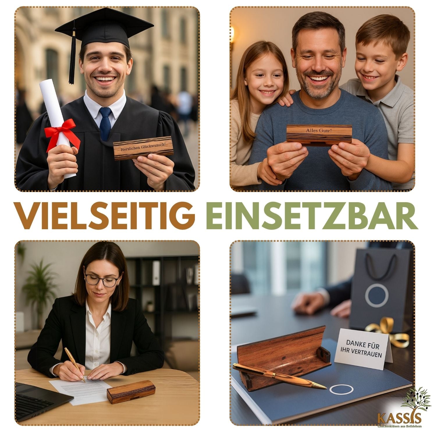 Kugelschreiber aus Olivenholz in Holzschachtel | Edles Schreibset als Geschenk für Büro, Geburtstag & Abschluss