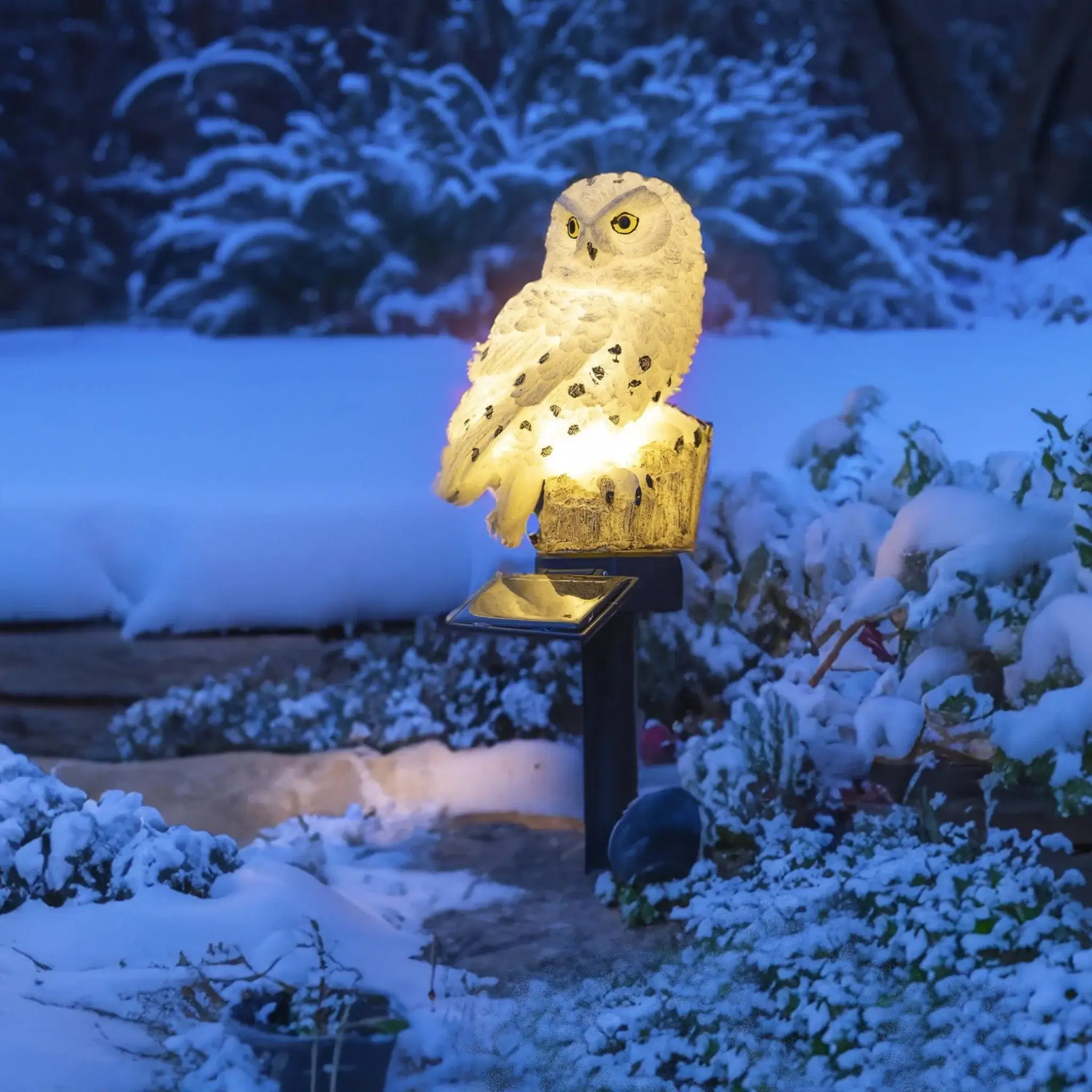 Eule Schneeeule Solarleuchte Lampe Garten Laterne Solar Figur Beleuchtung Gartenstecker
