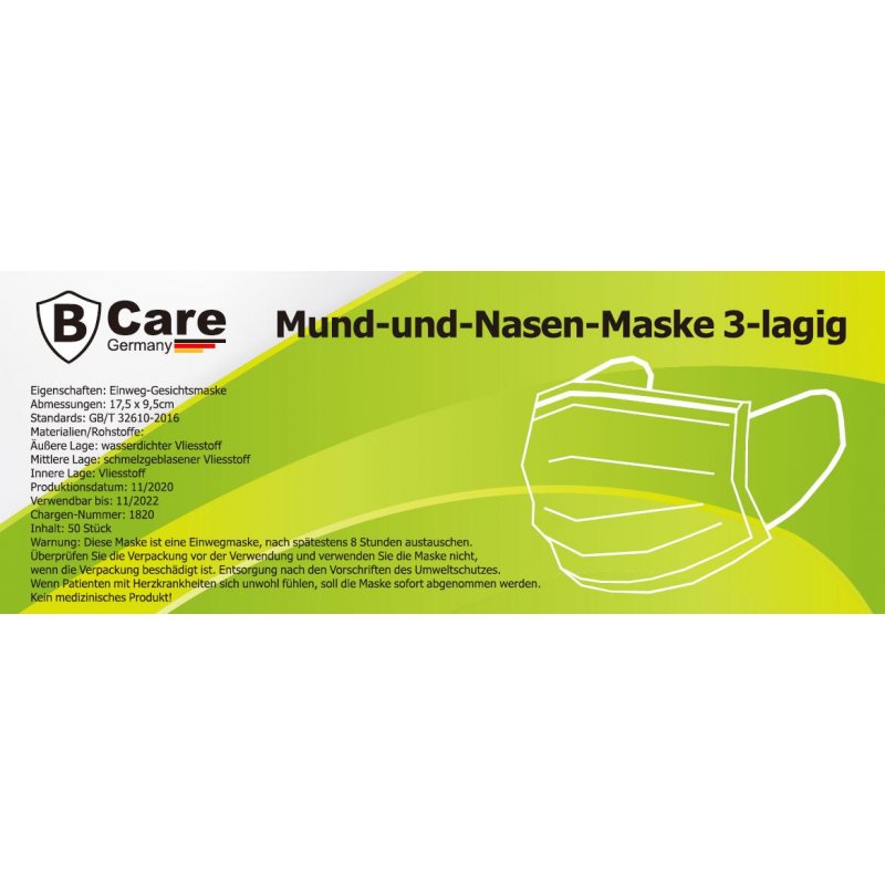 Mund-und-Nasen-Maske / Hygienemaske 3-lagig blau