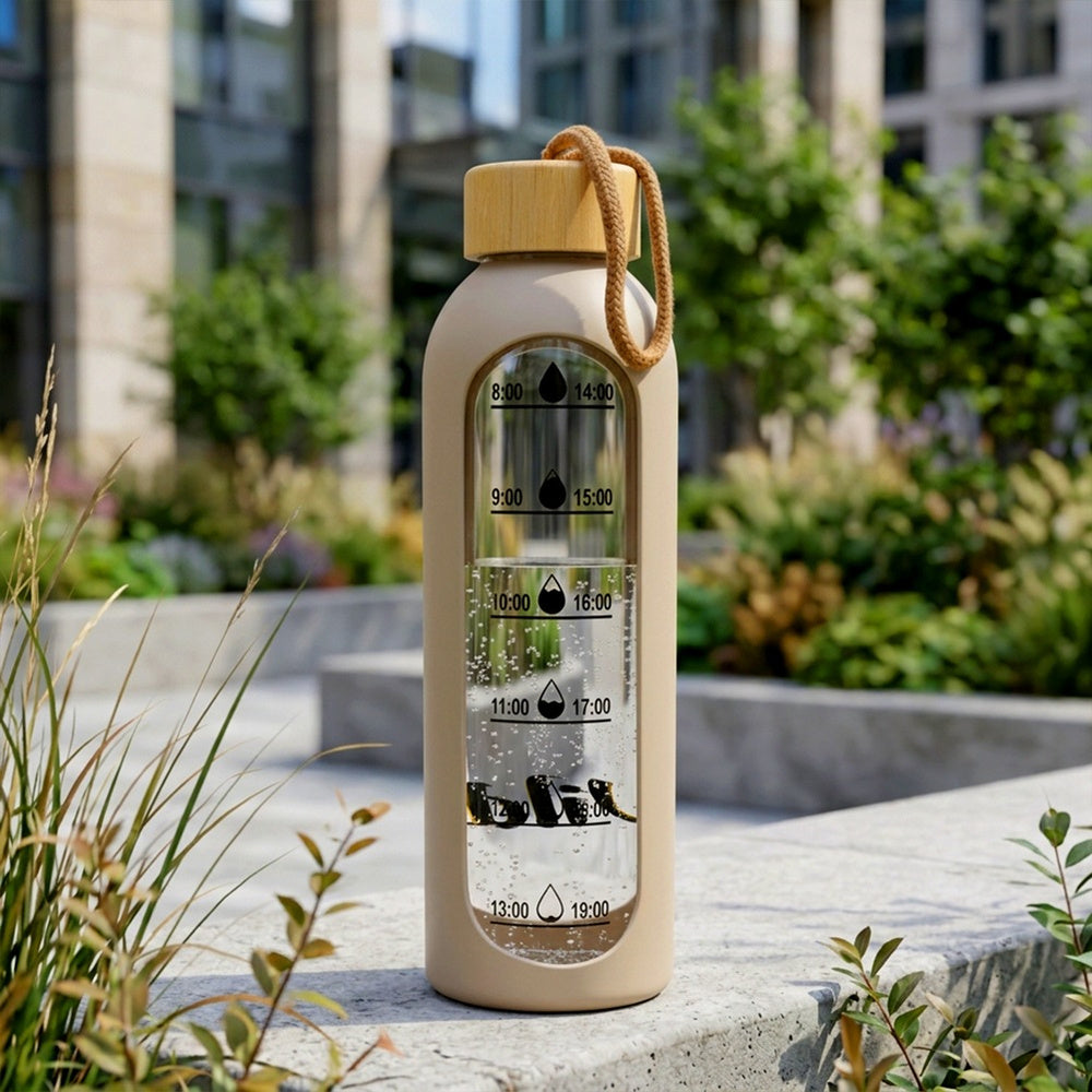 Glaswasserflasche mit Silikonhülle - beige 600ml