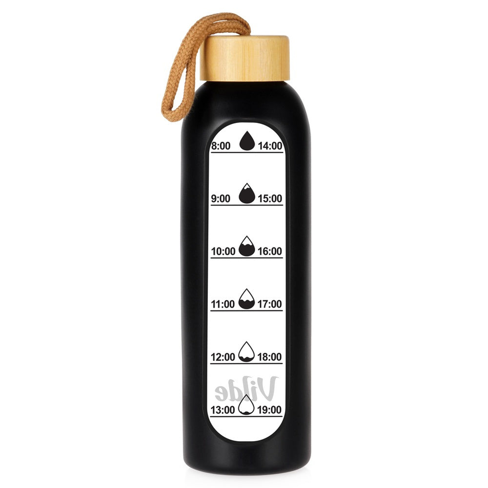 Glaswasserflasche mit Silikonüberzug - Schwarz 600ml
