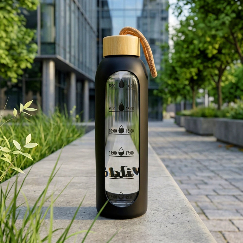 Glaswasserflasche mit Silikonüberzug - Schwarz 600ml
