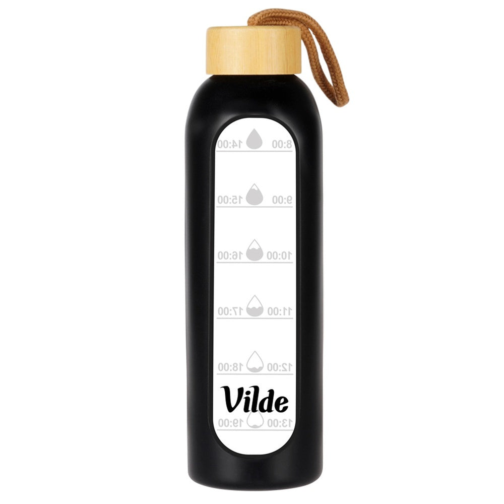 Glaswasserflasche mit Silikonüberzug - Schwarz 600ml