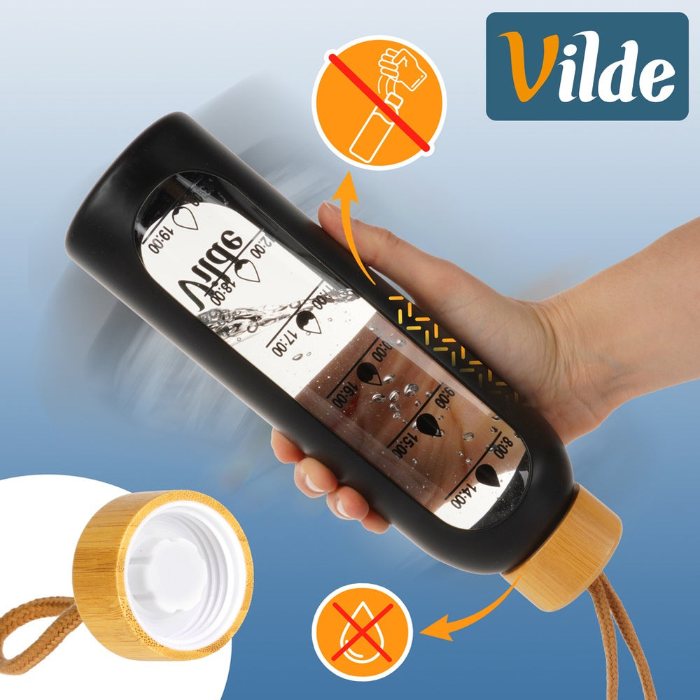 Glaswasserflasche mit Silikonüberzug - Schwarz 600ml