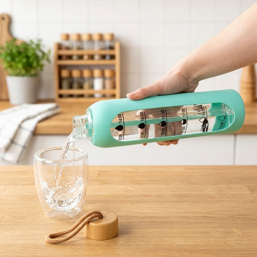 Glaswasserflasche mit Silikonhülle