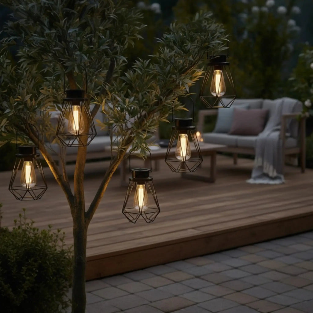 Solarleuchte Außen schwarz Metall stehend hängend Gartenbeleuchtung warmweiß LED